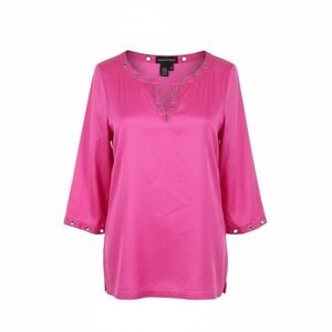 DANA BUCHMAN Wmns‎ M Pink Silk Grommet V Neck 3/4 Sleeve Tunic Top Quiet Luxury